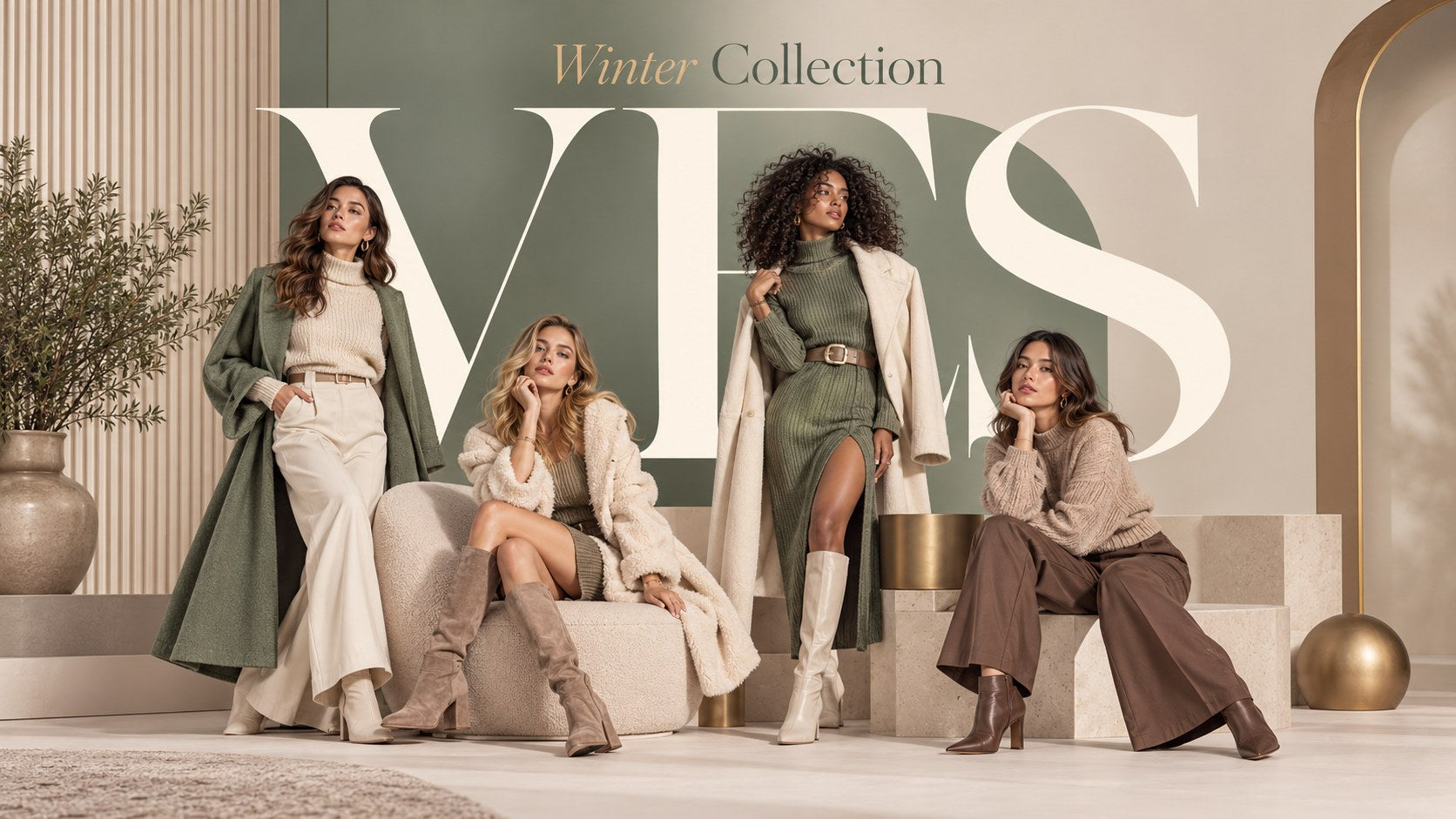VES Boutique Winter Collection — sweaters, knit dresses, coats and wide leg pants