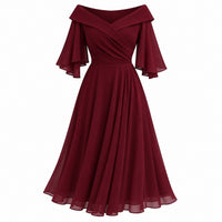 VES Boutique Women's Burgundy Off Shoulder Maxi Dress – Flutter Sleeve A-Line Formal Evening Gown image 1