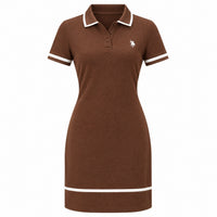 VES Boutique Women's Chocolate Brown Polo Mini Dress – Short Sleeve Collared Dress with White Contrast Trim image 1